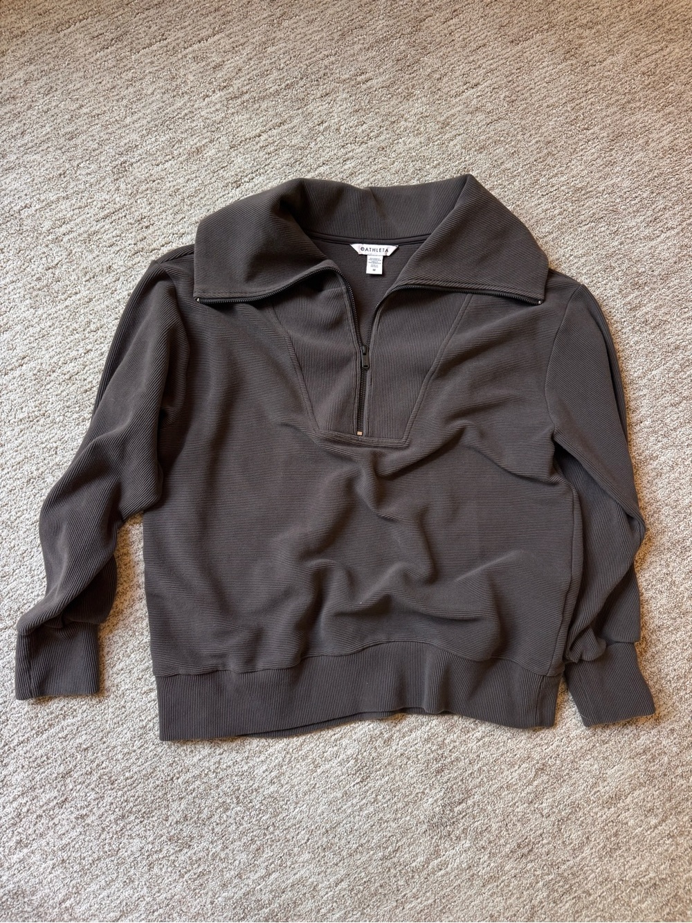 Athleta Brown Half-Zip Cowl Pullover Sweater